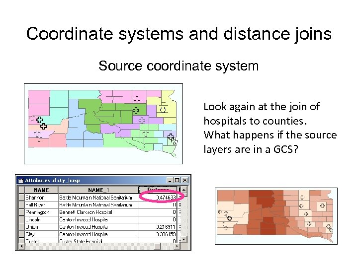 Coordinate systems and distance joins Source coordinate system Look again at the join of