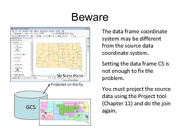 Beware The data frame coordinate system may be different from the source data coordinate