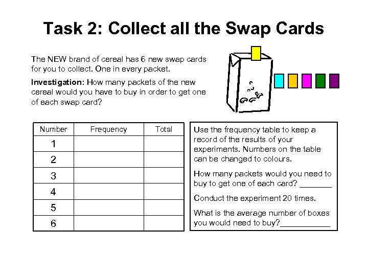 Task 2: Collect all the Swap Cards The NEW brand of cereal has 6