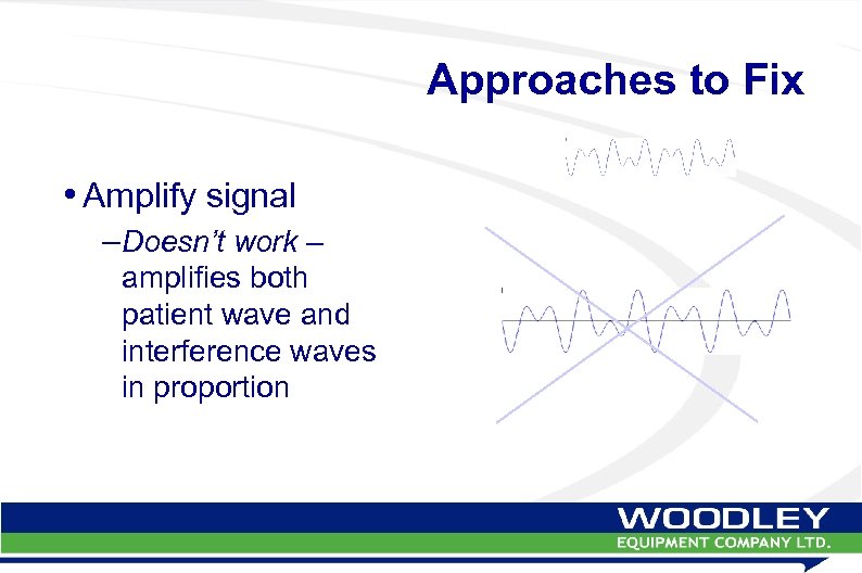 Approaches to Fix • Amplify signal –Doesn’t work – amplifies both patient wave and