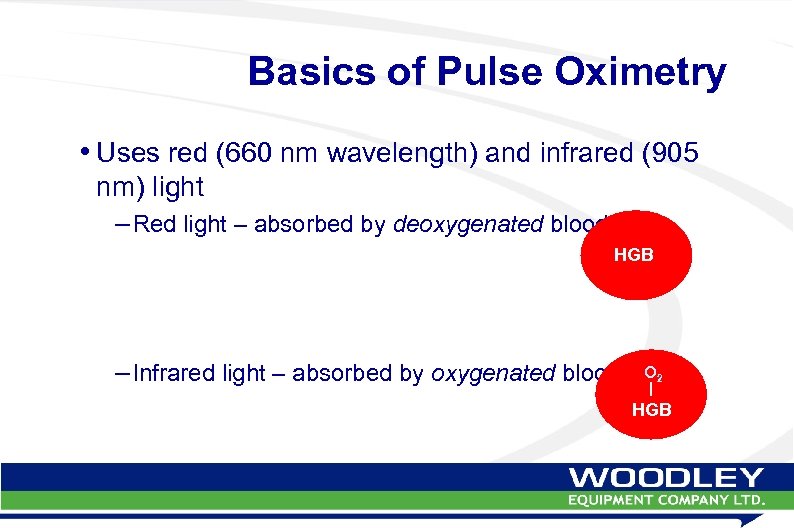 Basics of Pulse Oximetry • Uses red (660 nm wavelength) and infrared (905 nm)