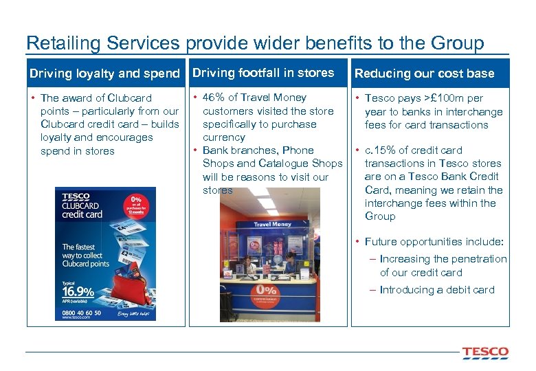 Retailing Services provide wider benefits to the Group Driving loyalty and spend Driving footfall