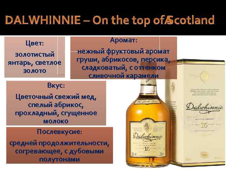  DALWHINNIE – On the top of Scotland Цвет: золотистый янтарь, светлое золото Аромат: