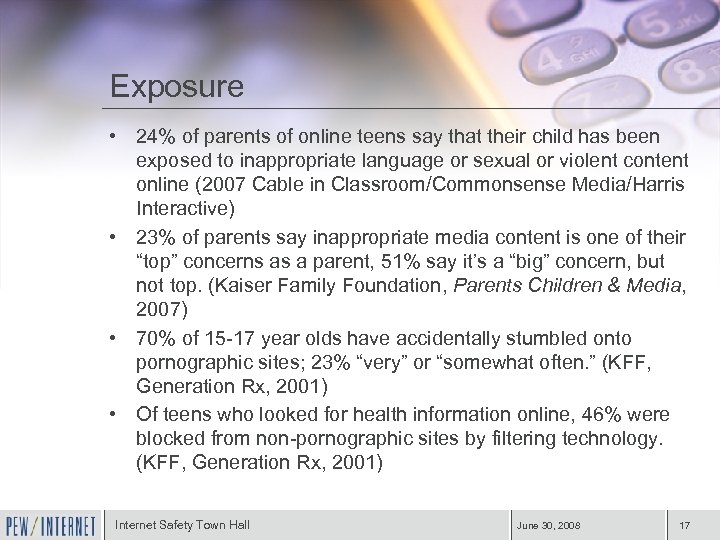 Exposure • 24% of parents of online teens say that their child has been