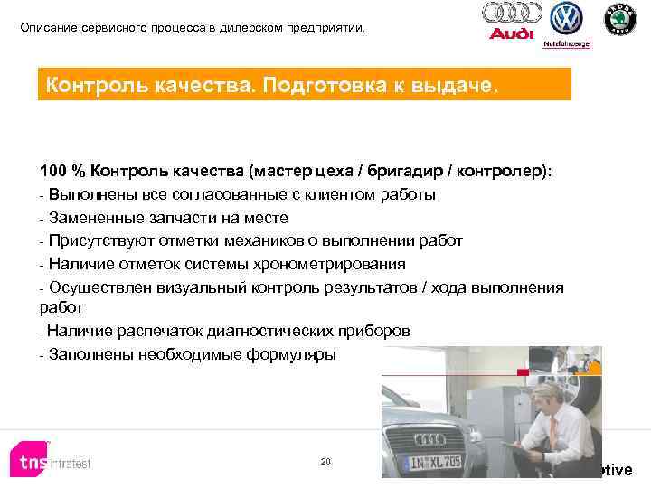 Описание сервисного процесса в дилерском предприятии. Контроль качества. Подготовка к выдаче. 100 % Контроль