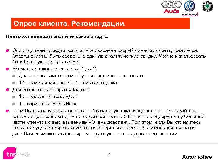 Опрос клиента. Рекомендации. Протокол опроса и аналитическая сводка. Опрос должен проводиться согласно заранее разработанному