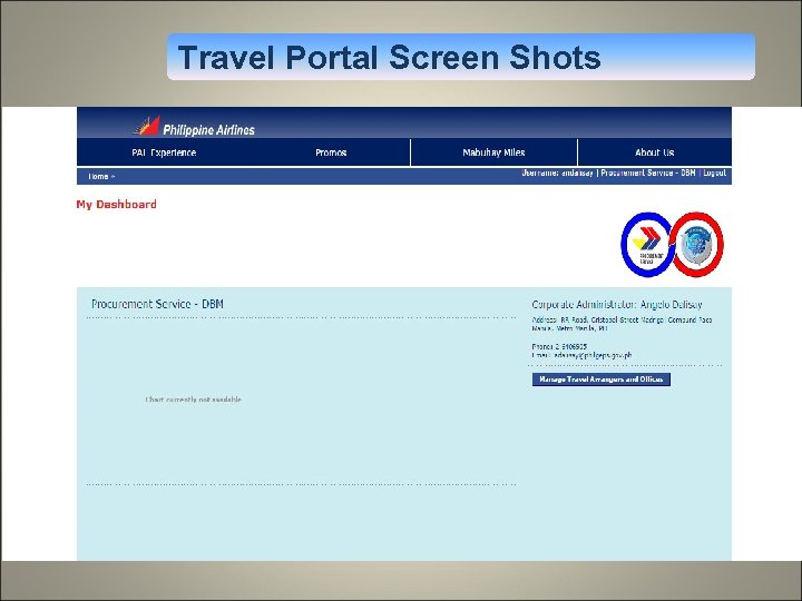 Travel Portal Screen Shots 1. 9% discount for economy class reservation 2. 10% discount