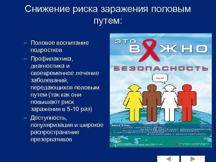 Снижение риска заражения половым путем: – Половое воспитание подростков – Профилактика, диагностика и своевременное