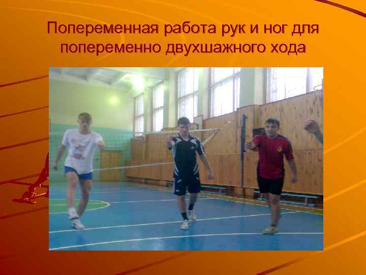 Попеременная работа рук и ног для попеременно двухшажного хода 