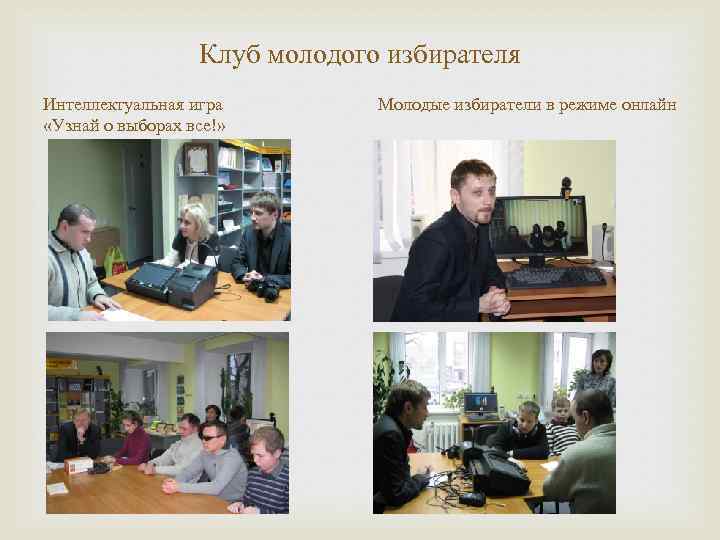 Клуб молодого избирателя Интеллектуальная игра «Узнай о выборах все!» Молодые избиратели в режиме онлайн