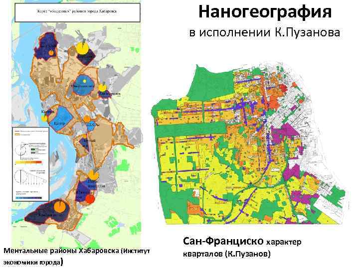 Наногеография в исполнении К. Пузанова Ментальные районы Хабаровска (Институт экономики города) Сан-Франциско характер кварталов