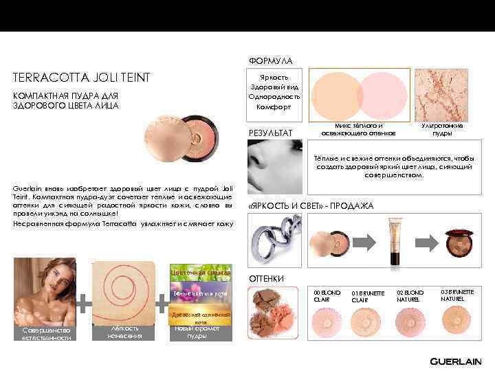 GUERLAIN COMPLEXION ФОРМУЛА TERRACOTTA JOLI TEINT Яркость Здоровый вид Однородность Комфорт КОМПАКТНАЯ ПУДРА ДЛЯ