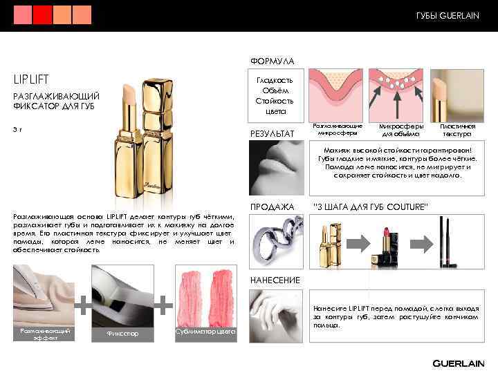 ГУБЫ GUERLAIN ФОРМУЛА LIPLIFT Гладкость Объём Стойкость цвета РАЗГЛАЖИВАЮЩИЙ ФИКСАТОР ДЛЯ ГУБ 3 г