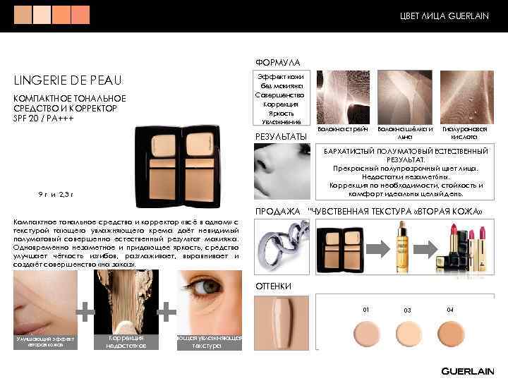 ЦВЕТ ЛИЦА GUERLAIN ФОРМУЛА LINGERIE DE PEAU Эффект кожи без макияжа Совершенство Коррекция Яркость