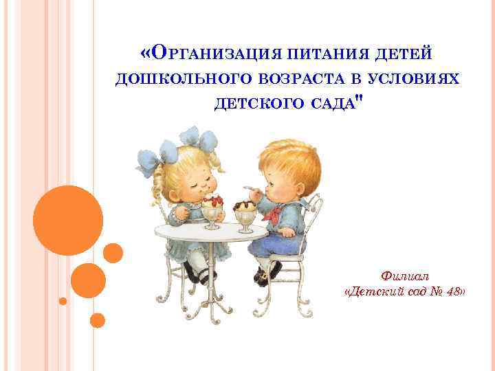  «ОРГАНИЗАЦИЯ ПИТАНИЯ ДЕТЕЙ ДОШКОЛЬНОГО ВОЗРАСТА В УСЛОВИЯХ ДЕТСКОГО САДА