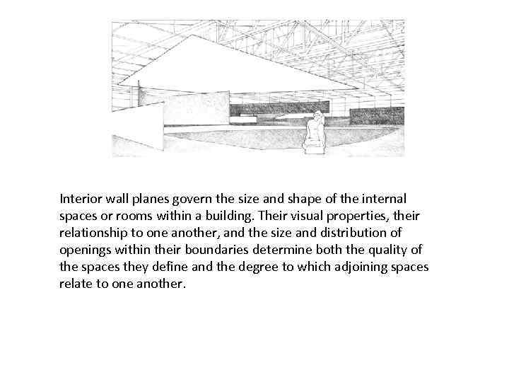 Interior wall planes govern the size and shape of the internal spaces or rooms