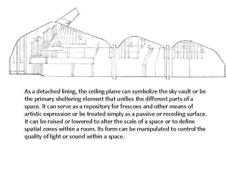 As a detached lining, the ceiling plane can symbolize the sky vault or be