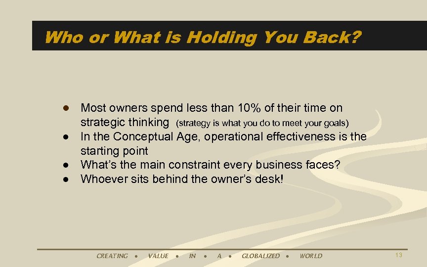 Who or What is Holding You Back? ● Most owners spend less than 10%