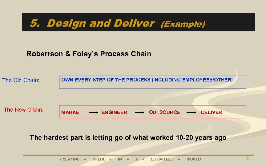 5. Design and Deliver (Example) Robertson & Foley’s Process Chain The Old Chain: The