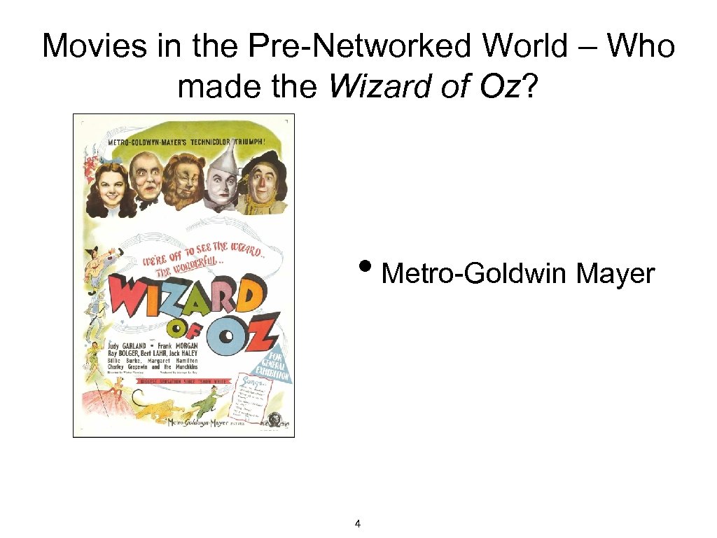 Movies in the Pre-Networked World – Who made the Wizard of Oz? • Metro-Goldwin