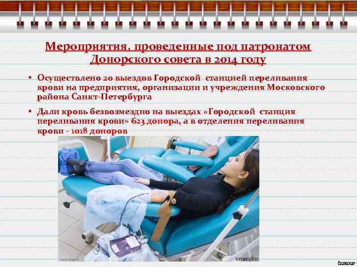 Мероприятия, проведенные под патронатом Донорского совета в 2014 году • Осуществлено 20 выездов Городской