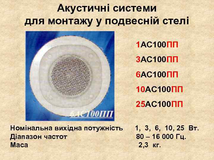 Акустичні системи для монтажу у подвесній стелі 1 АС 100 ПП 3 АС 100