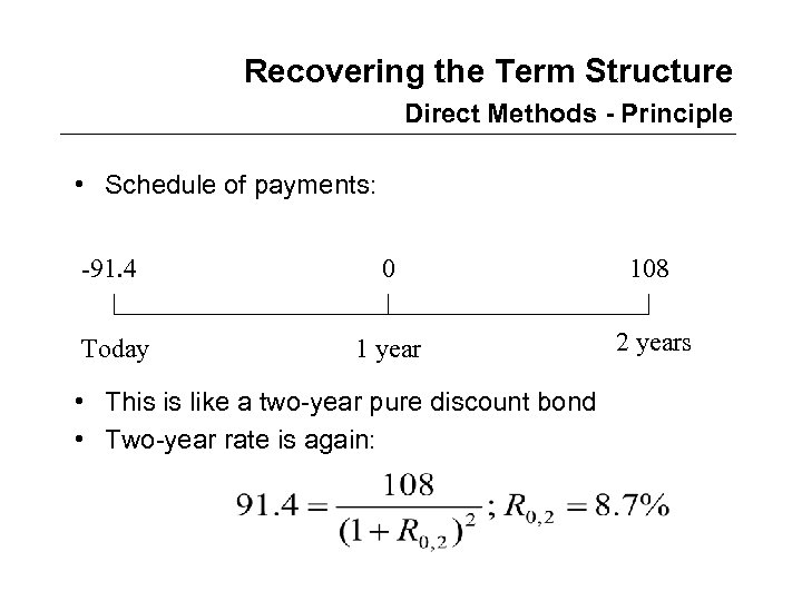Recovering the Term Structure Direct Methods - Principle • Schedule of payments: -91. 4