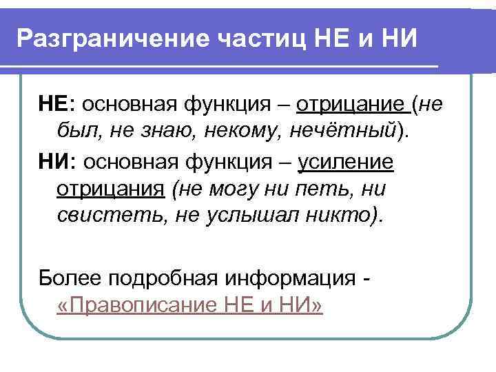 Презентация частицы не и ни их значение и употребление 10 класс