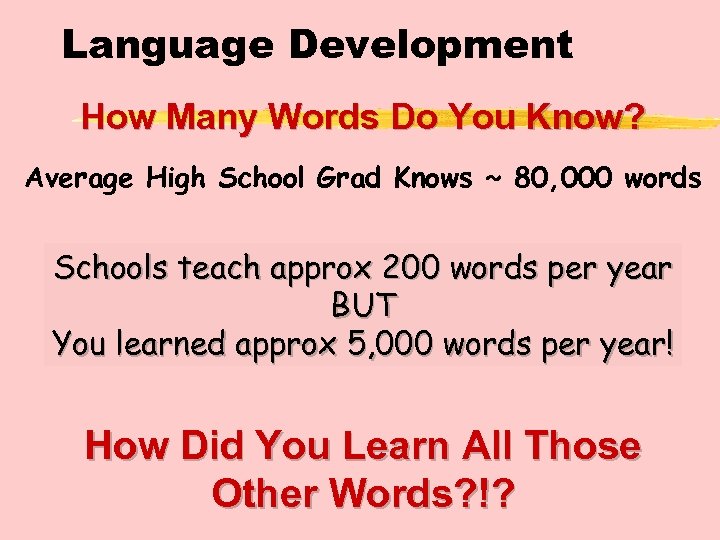 Language Development How Many Words Do You Know? Average High School Grad Knows ~
