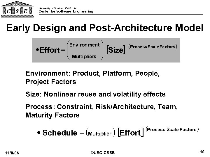 USC C S E University of Southern California Center for Software Engineering Early Design