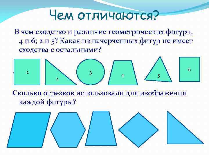 Чем отличаются? В чем сходство и различие геометрических фигур 1, 4 и 6; 2