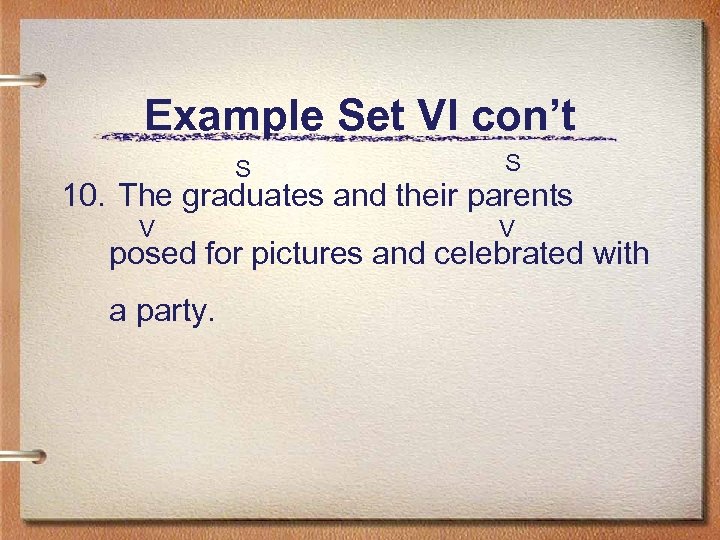 Example Set VI con’t S S 10. The graduates and their parents V V