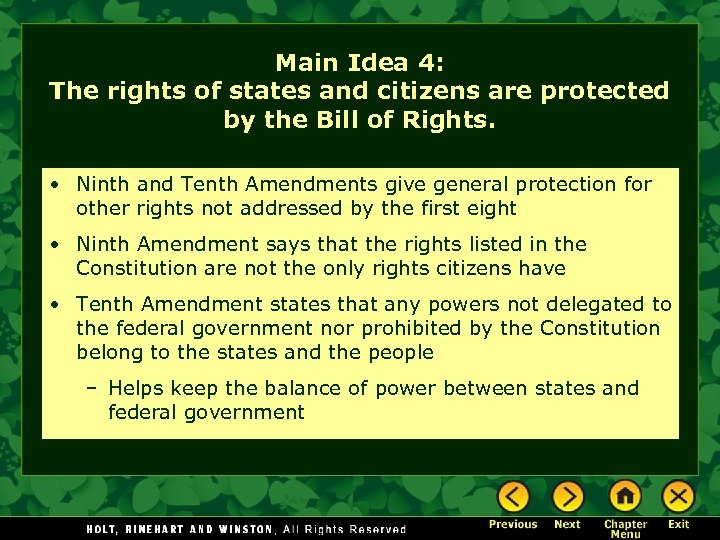 Main Idea 4: The rights of states and citizens are protected by the Bill