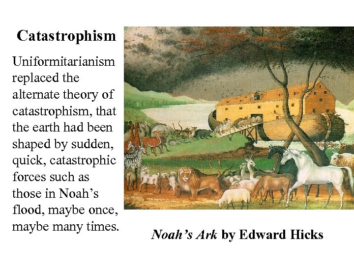Catastrophism Uniformitarianism replaced the alternate theory of catastrophism, that the earth had been shaped