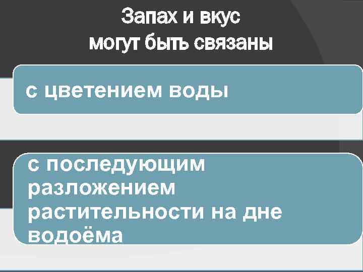 Запах и вкус могут быть связаны с цветением воды с последующим разложением растительности на