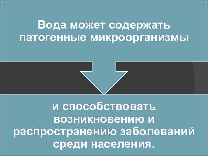 Вода может содержать патогенные микроорганизмы и способствовать возникновению и распространению заболеваний среди населения. 
