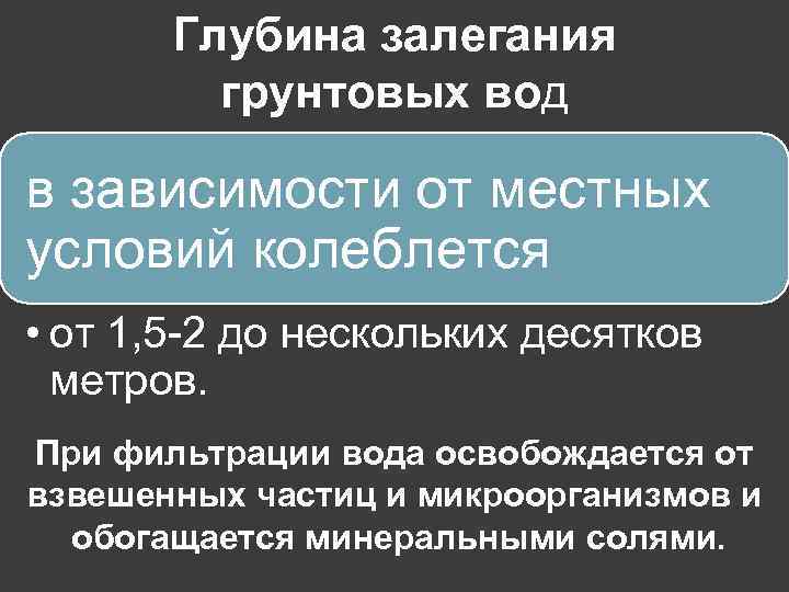 Глубина залегания грунтовых вод в зависимости от местных условий колеблется • от 1, 5