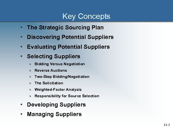 Key Concepts • The Strategic Sourcing Plan • Discovering Potential Suppliers • Evaluating Potential