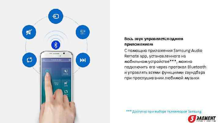 Весь звук управляется одним приложением С помощью приложения Samsung Audio Remote app, установленного на