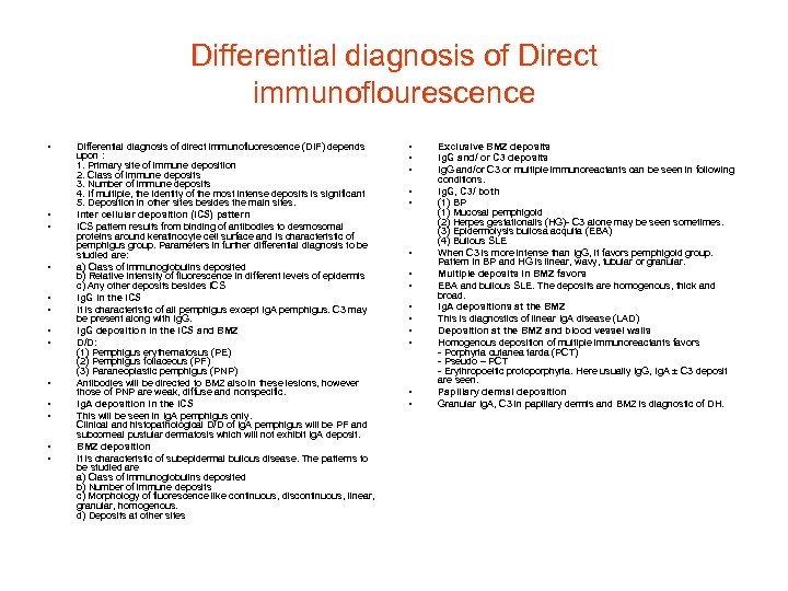 Differential diagnosis of Direct immunoflourescence • • • • Differential diagnosis of direct immunofluorescence