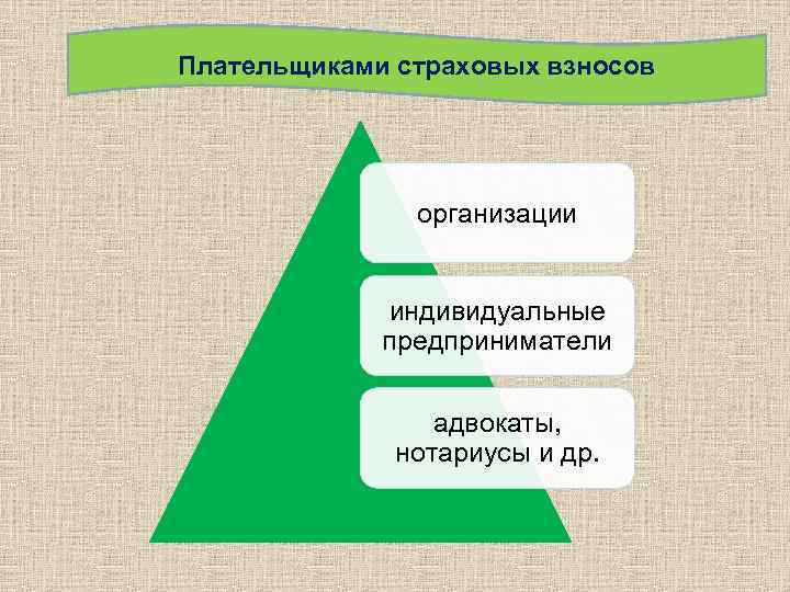 Плательщиками страховых взносов организации индивидуальные предприниматели адвокаты, нотариусы и др. 