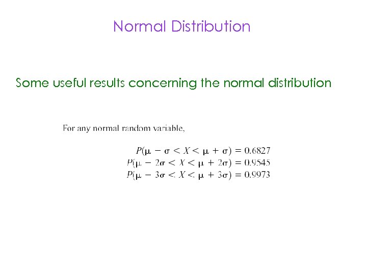 Normal Distribution Some useful results concerning the normal distribution 
