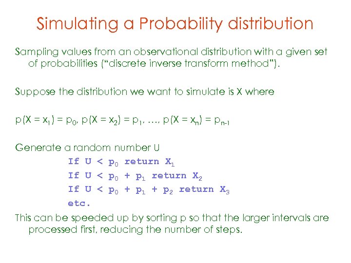 Simulating a Probability distribution Sampling values from an observational distribution with a given set