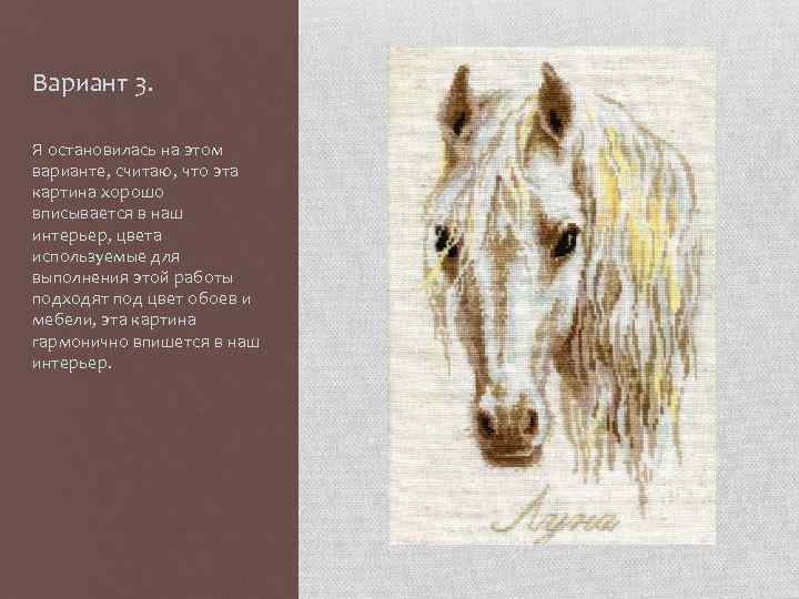 Вариант 3. Я остановилась на этом варианте, считаю, что эта картина хорошо вписывается в
