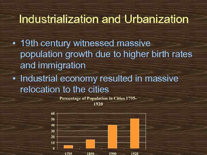 Industrialization and Urbanization • 19 th century witnessed massive population growth due to higher