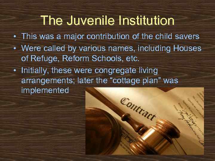 The Juvenile Institution • This was a major contribution of the child savers •