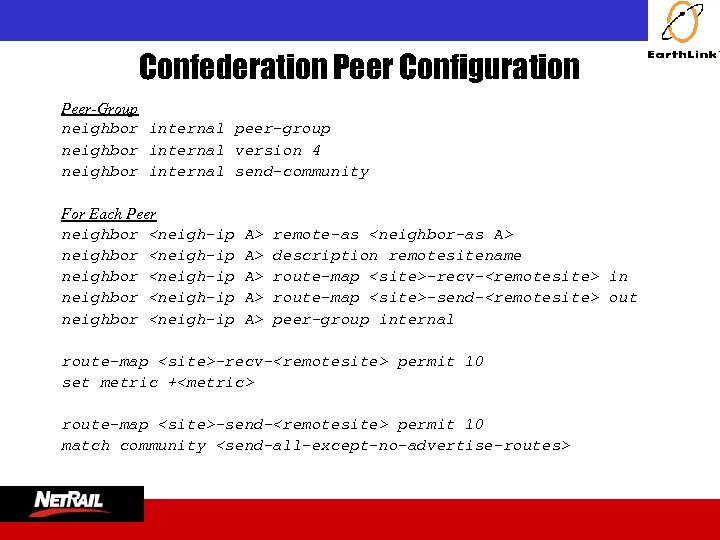  Confederation Peer Configuration Peer-Group neighbor internal peer-group neighbor internal version 4 neighbor internal