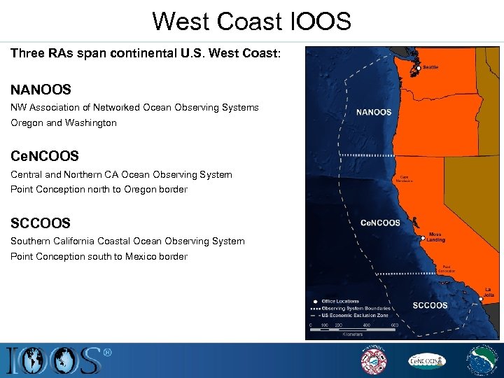 West Coast IOOS Three RAs span continental U. S. West Coast: NANOOS NW Association