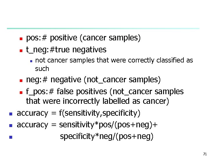 n n pos: # positive (cancer samples) t_neg: #true negatives n not cancer samples