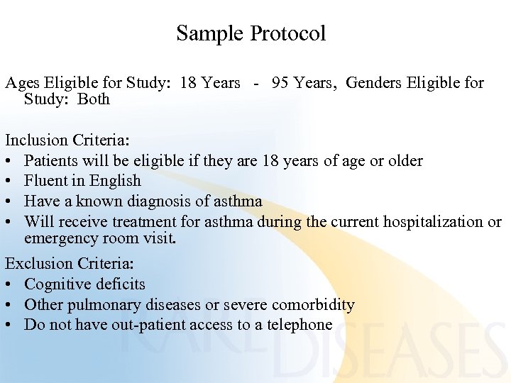 Sample Protocol Ages Eligible for Study: 18 Years - 95 Years, Genders Eligible for